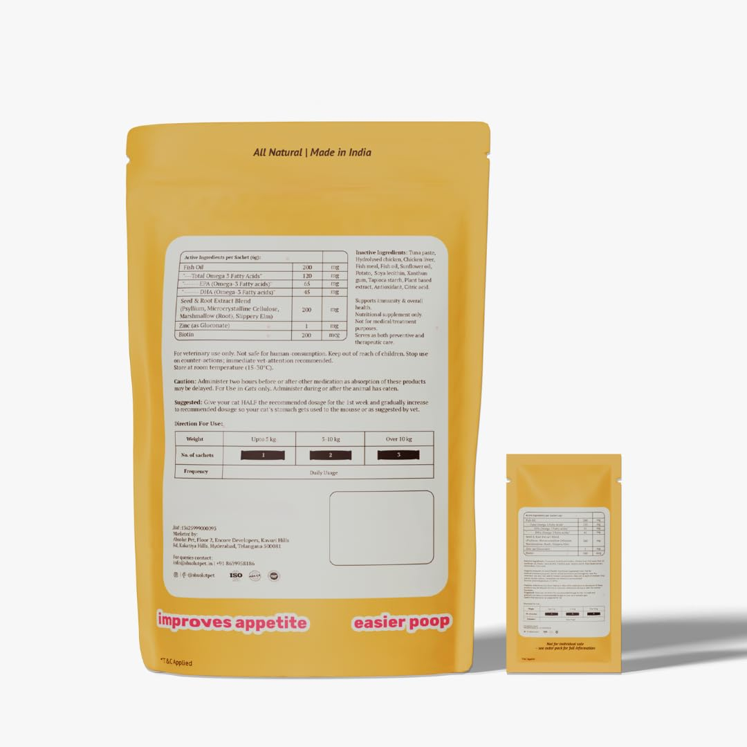 Absolut Pet Cat Supplement for Hair Ball Relief, Creamy Treats That Reduce Hairball Formation with Fish Oil & Psyllium (15 Sachets) - Image 2