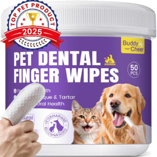 BuddyCheer Dog Teeth Cleaning Wipes, Pet Dental Finger Wipes for Dogs, No-Rinse Finger Toothbrush Wipes to Reduce Plaque & Tartar, Disposable Dental Wipes & Freshen Breath for Dogs & Cats - 50 Count