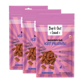 BARK OUT LOUD Cat Pillows for Sensitive Gut by Vivaldis, Fresh Chicken Cat Treats with Dried Krill, Prebiotics, Taurine, Vitamin E, Rich in DHA, Omega 3 & 6 Treat for Cats for All Life Stages - 300 gm