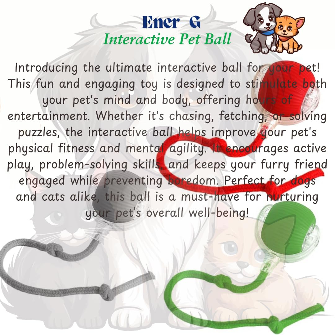 Naturaceutica's Interactive Electric Automatic Rolling Moving Rechargeable Self Play Stimulation Toy,Smart Pet Chase Ball With Speedy Tail Rope For Bored Indoor Cats Enrichment(Red) - Image 2