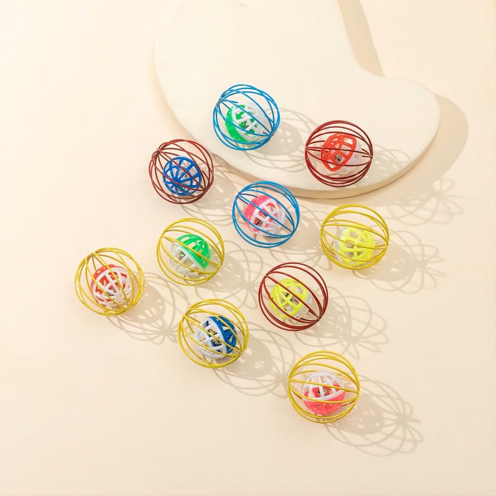 Fapiwen Cat Toys - 2pcs Interactive Cat Balls with Bell, Colorful Kitten Toys, Cute Caged Bell Rolling - Image 2