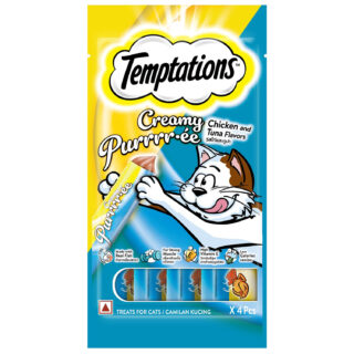 Temptations Creamy Purrrrr-ée Lickable Cat Treats, Chicken & Tuna Flavour, 48 G, Made with Real Fish, Goodness of Protein, Vitamins & Minerals,All Life Stages