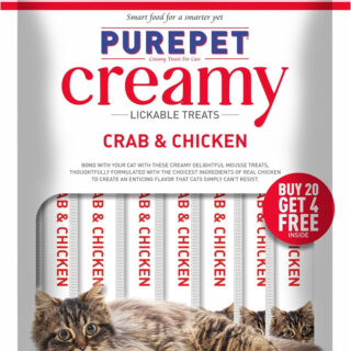 Purepet Creamy Lickable Cat Treats,Crab & Chicken 360Gm(15g x24 Pcs)| Rich in Protein,Taurine for Heart & Vision,Ideal for Training and Bonding, Promotes Hydration| Treats for Kitten and Adult Cats
