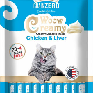 Grain Zero Creamy Lickable Cat Treats Chicken and Liver, 360 Gm - 20 Sachet + 4 Free | Rich in Protein, Promotes Hydration, No Artificial Preservatives | for Training and Bonding | for Kitten & Adult