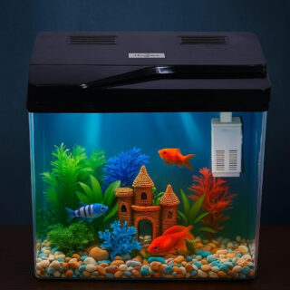 Rizopets® Kids Fish Tank Starter Kit with Filter, LED Light & Decorative Accessories | Mini Aquarium Set for Home & Gifting | Ideal for Goldfish, Betta 8 L