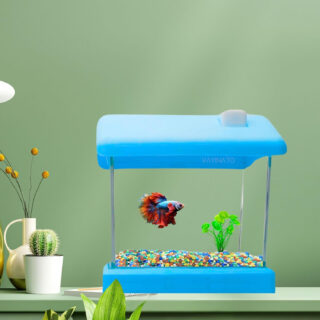 VAYINATO® Transparent Acyrlic Betta Fish Tank with Mini Plastic Plants - Random Color (Home Model) Easy to Clean and Maintain | Mini Portable Betta Fish Tank (Maximum 500ML Capacity)