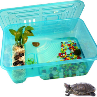 Rizopets Turtle Aquarium Tank with Lid, Multifunctional Reptile Breeding Box with Terrapin Lake, Hibernation, Swimming, Basking, Feeding, Platform for Tortoise, Crayfish & Crab (Large)