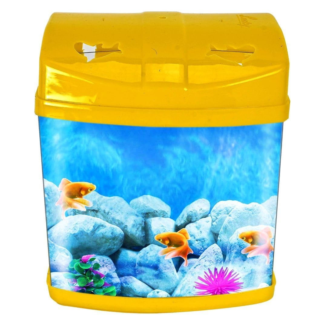 Rizopets Mini Aquarium Fish Tank | Breeding Tank for Betta Fish | Suitable for Home Decoration, Office, & Living Room Decoration (16x18x14 cm) (Yellow)