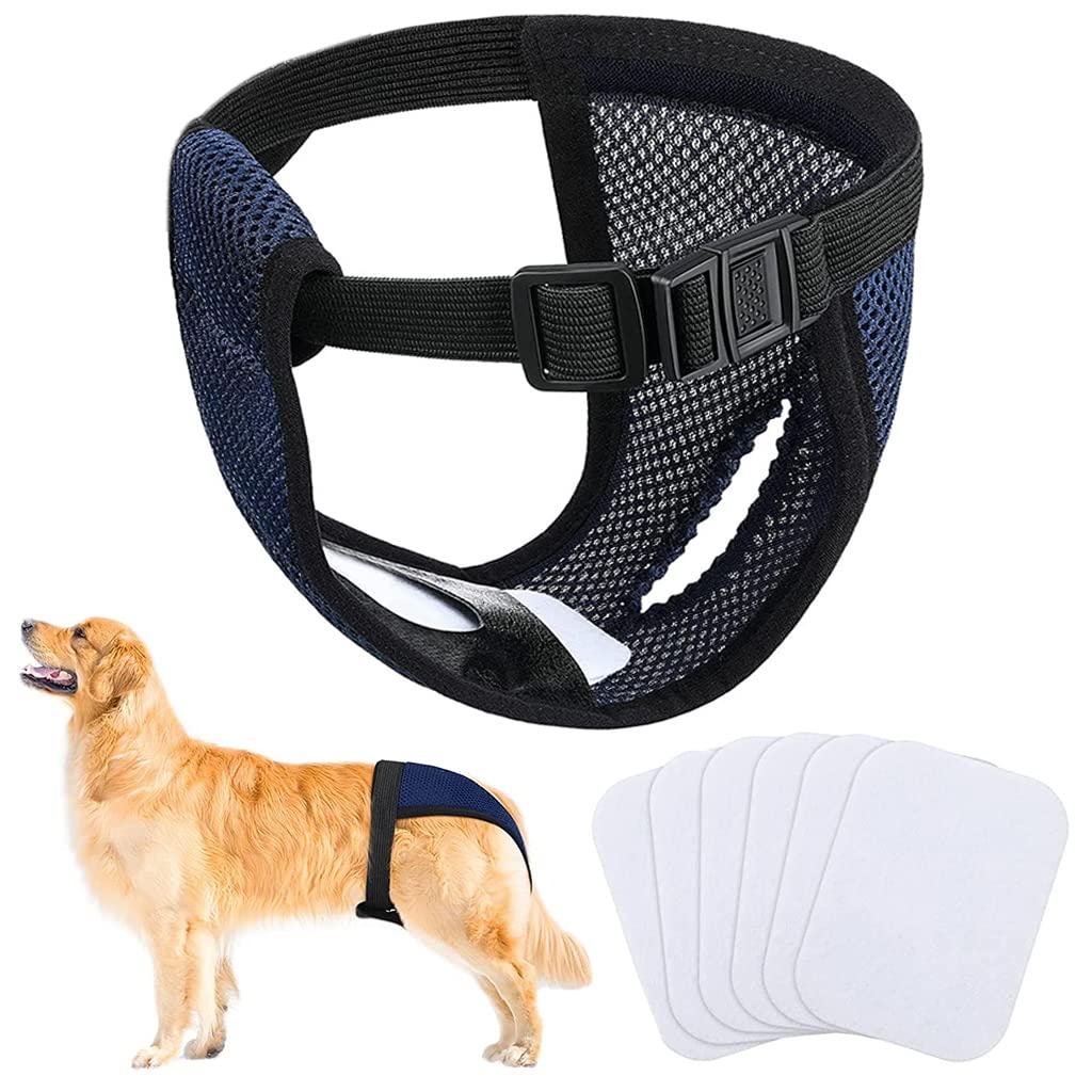 Qpets® 1 Pcs Pet Use Breathable Reusable Female Dogs Diapers with 3 Absorbption Cotton Pad Comfort Reusable Doggy Diapers for Female Dog, Puppy(XL,Recommended Waist 16''-21'')