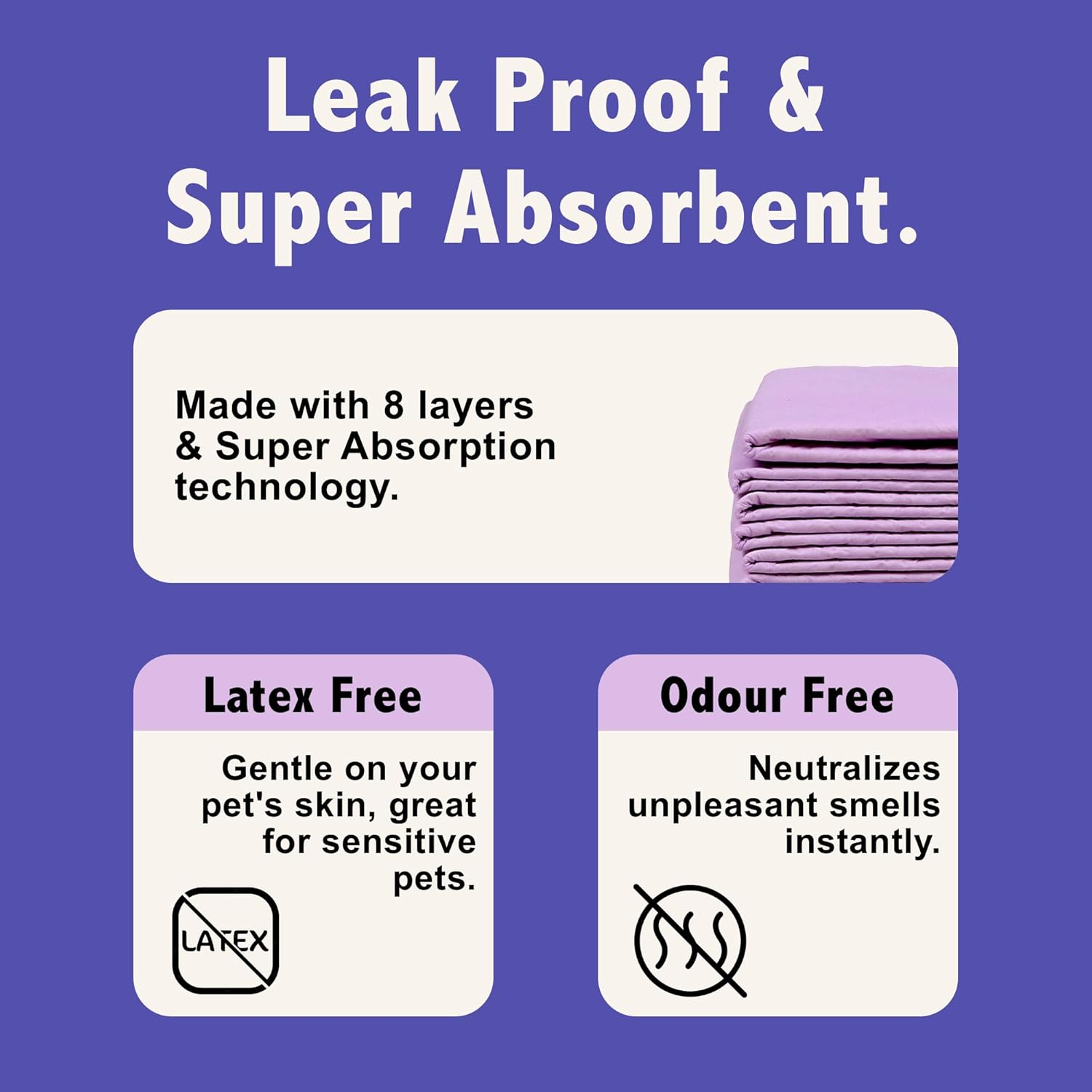 Purple Tails Canada XL Pet Training Pads with Adhesive Tape – Pack of 50 – 8 Layers Super-Absorbent XL Pee Pads for dogs – Built in Pet Attractant, Leakproof – Small, Medium, Large Dogs (50, 90x60 cm) - Image 2