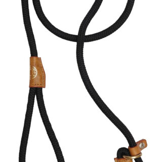 Vama Leathers I British Style Training Leash Slip Leash I Adjustable Length I Strong & Durable Training Show Leash I Soft Nylon Rope I Leather Trims I Made in India I 5 Feet X 1 CM I Black.
