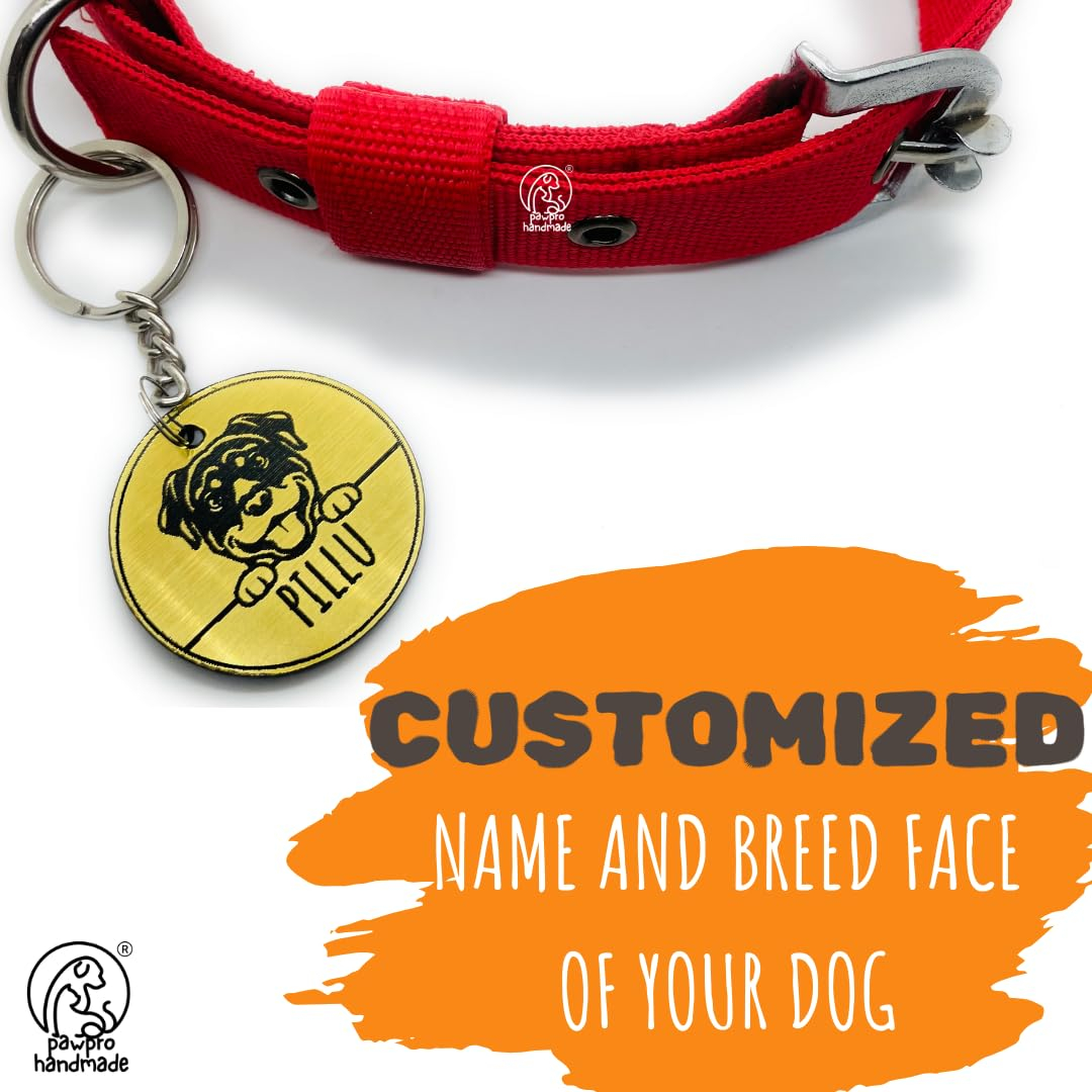 PAWPRO HANDMADE Personalized Red Dog Collar Belt with Customizable Dog Name Tag 40cm -55cm Soft Comfy Pet Collar for Small Medium Large Dogs (Size M), 1 Label - Image 2