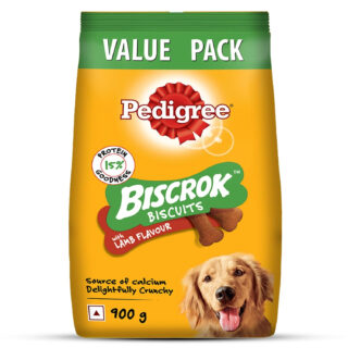 Pedigree Biscrok Biscuits (Above 4 Months) Dog Treats, Lamb Flavour, 900 g, Source of Calcium, Goodness of 15% Protein