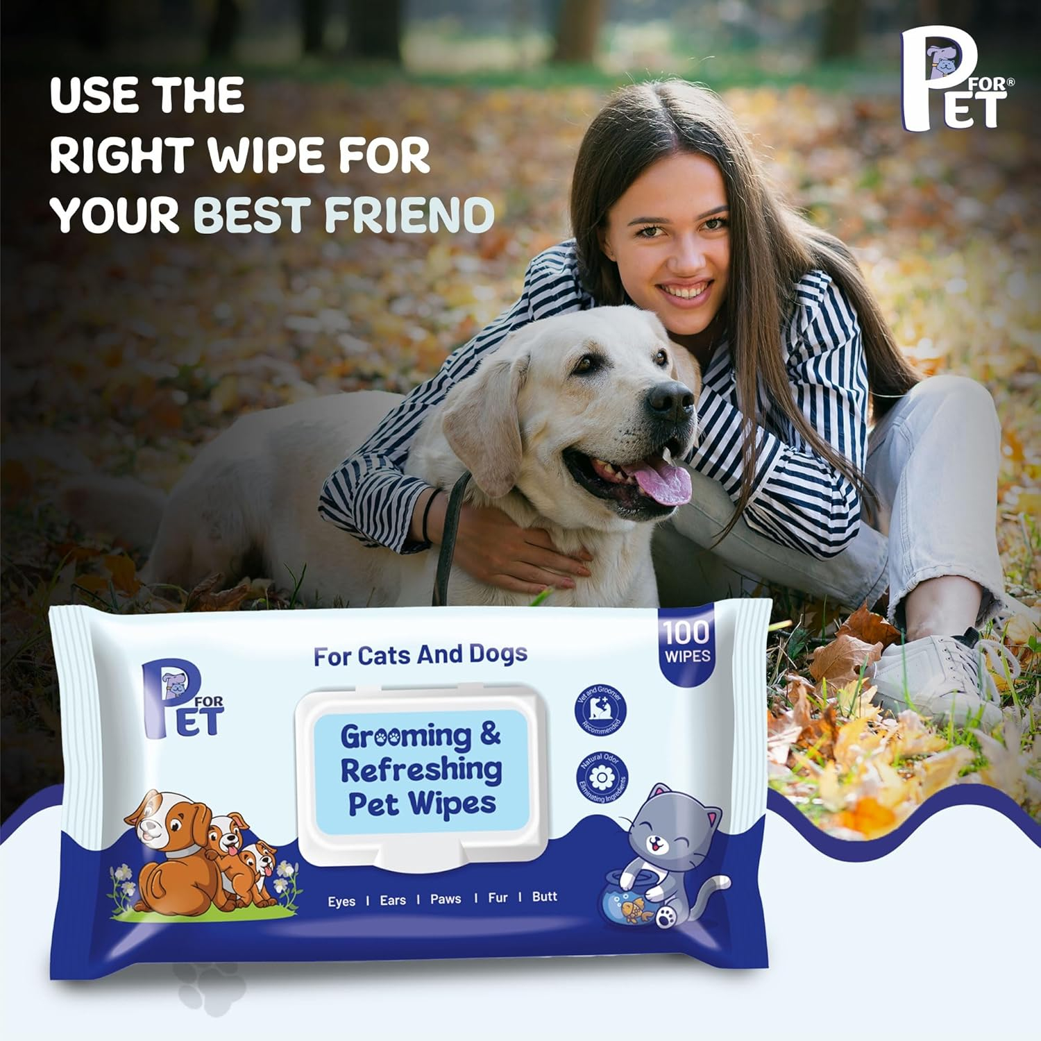 P for PET Grooming Wet Wipes 300 Count(Pack of 3) for Dogs, Cats & All Pets | Purified Water, Glycerin |Anti-Bacterial|Cleansing, Deodorising Wipes - Image 2