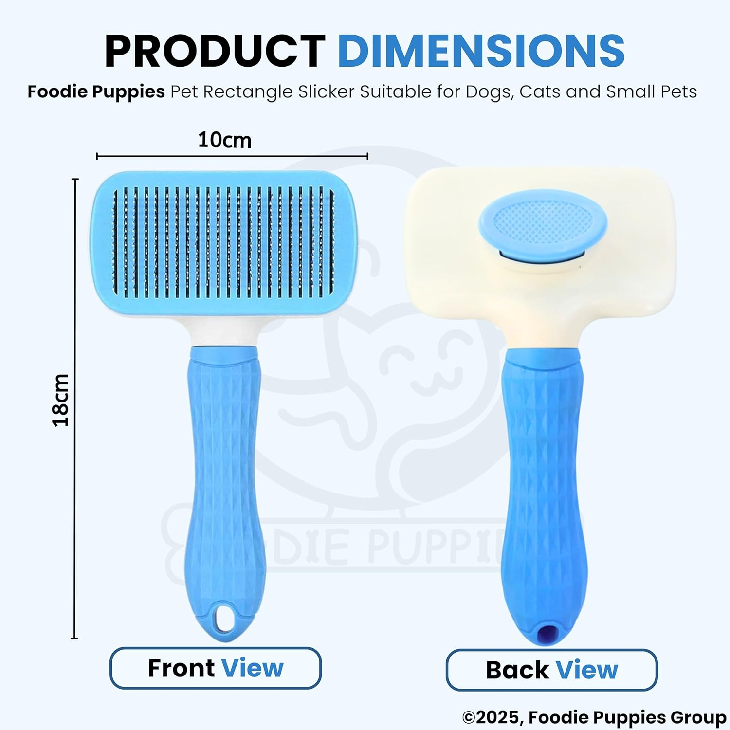 Foodie Puppies Grooming & Cleaning Thin Slicker Brush for Dogs & Cats | Self Clean Brush for Shedding | Gently Removes Loose Undercoat, Mats and Tangled (Rectangular, Medium) (Color May Vary) - Image 2