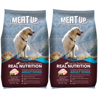 Meat Up Dry Adult Dog Food, Chicken Flavour, 3 KG (Buy 1 Get 1 Free)