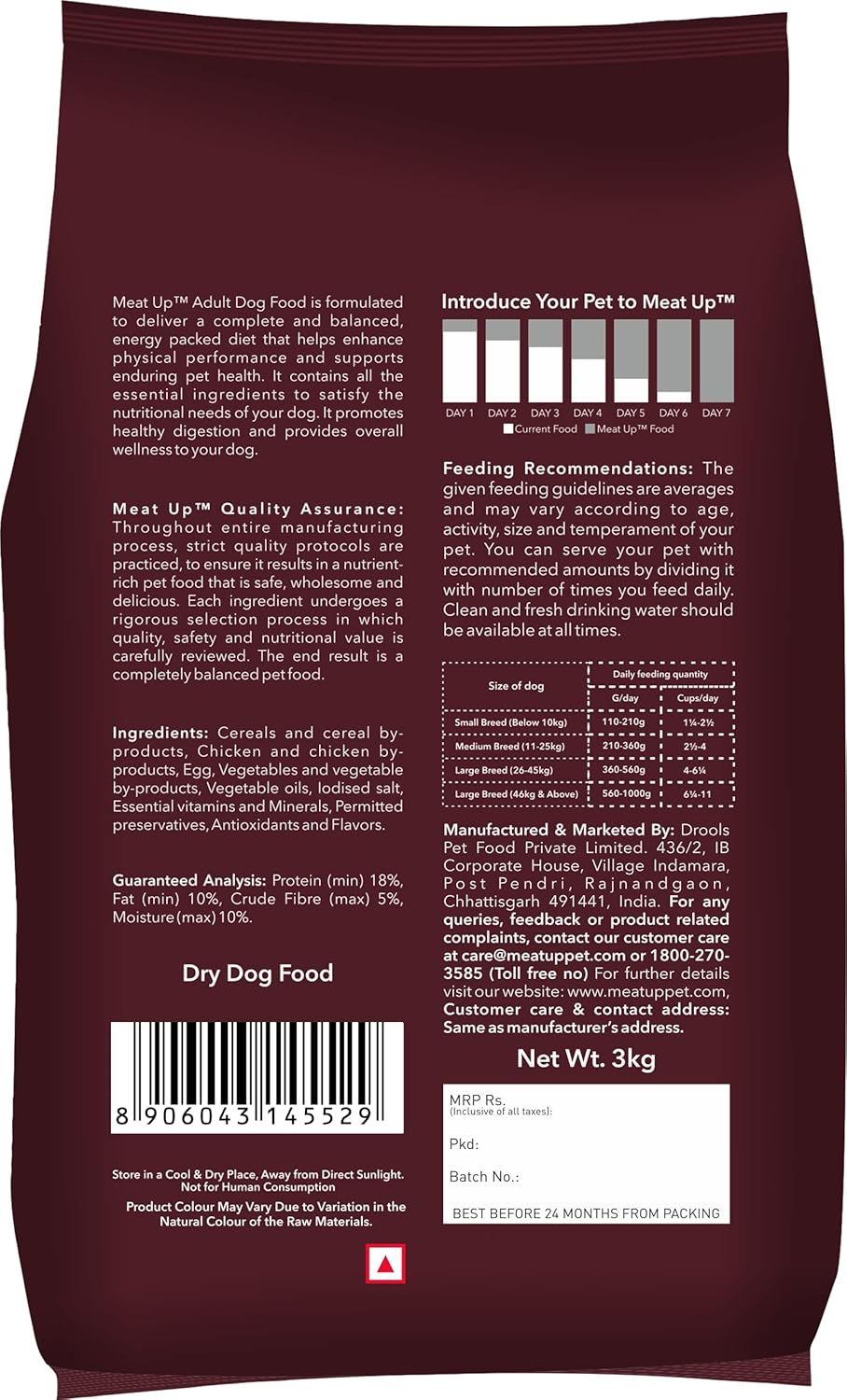 Meat Up Dry Adult Dog Food, Chicken Flavour, 3 KG (Buy 1 Get 1 Free) - Image 2