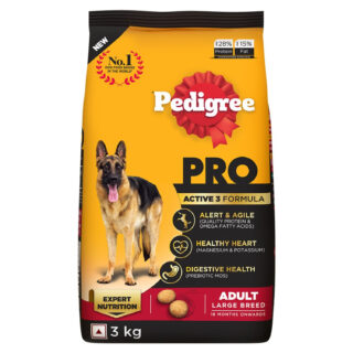 Pedigree PRO Adult Large Breed, 3 kg Dry Dog Food, Vet Trusted Brand, Expert Nutrition, Quality Protein, 33% More Nutrients (18 Months Onwards)