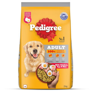 Pedigree Adult Dry Dog Food, Chicken, Egg & Rice, 3 kg, Contains 37 Essential Nutrients, 100% Complete & Balanced Food for Adult Dogs