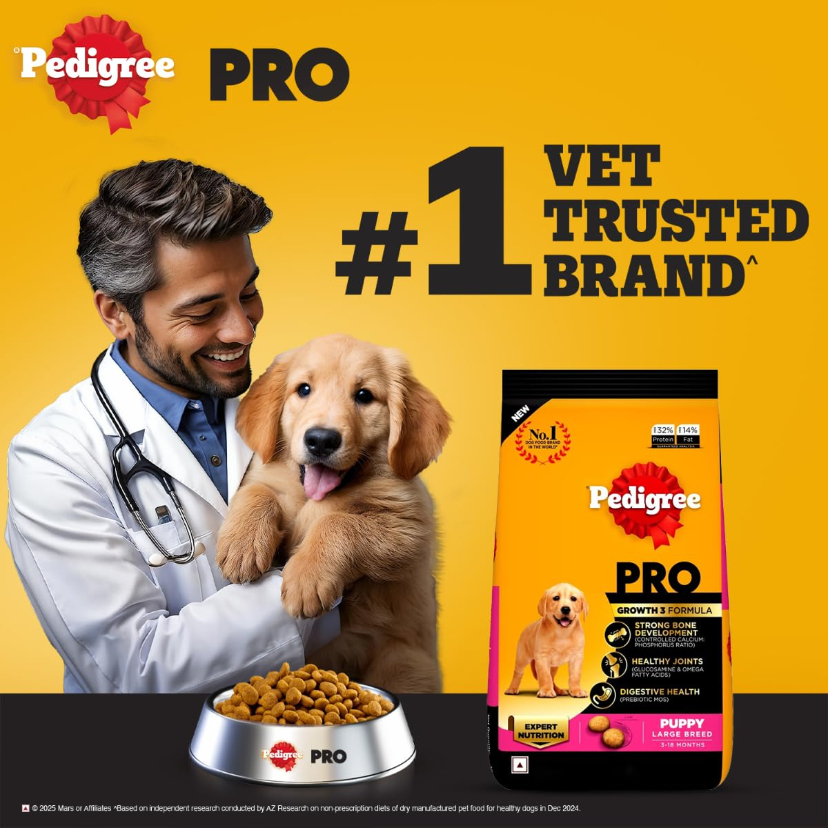 Pedigree PRO Puppy Large Breed, 3 kg Dry Dog Food, Vet Trusted Brand, Expert Nutrition, Quality Protein, 33% More Nutrients (3-18 Months) - Image 2