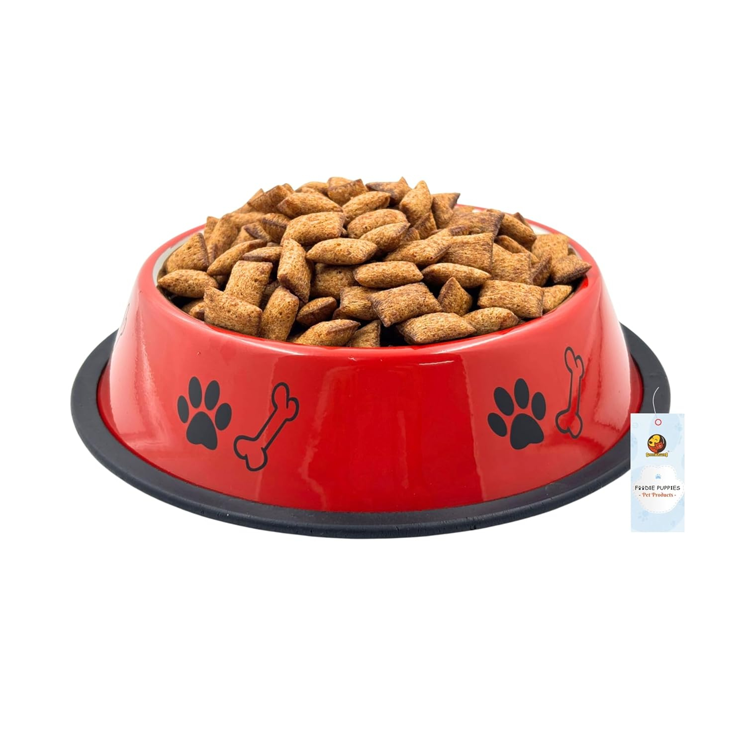 Foodie Puppies Stainless Steel Paw Bone Printed Bowl for Dogs, Cats & Any Pets - 1800ml, Large (Red) I Non-Skid Rubber Bottom Food/Water Bowl I Non-Toxic & 100% Safe for Pets
