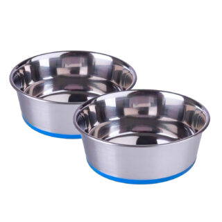 PETS EMPIRE Heavy Dog Bowl|Dog Bowl Large Size|100% Silicon Bonded Rubber Base Stainless Steel|Feeding Bowls for Dog, Cats & Pet (Pack of 2 x 1600 ml), 21.5L x 21.5W x 7H Centimeter