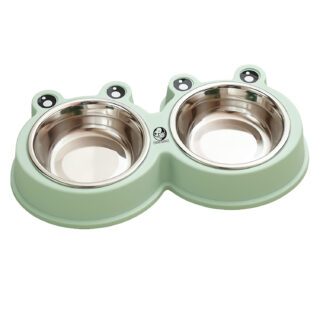 Foodie Puppies 2-in-1 Food and Water Bowl for Puppies, Cats & Kittens - (Frog Bowl Large, Green) 400ml Each | Non-Slip, Non-Toxic Pet Feeding Plastic Frog Face Shaped Double Bowl Food & Water Feeder