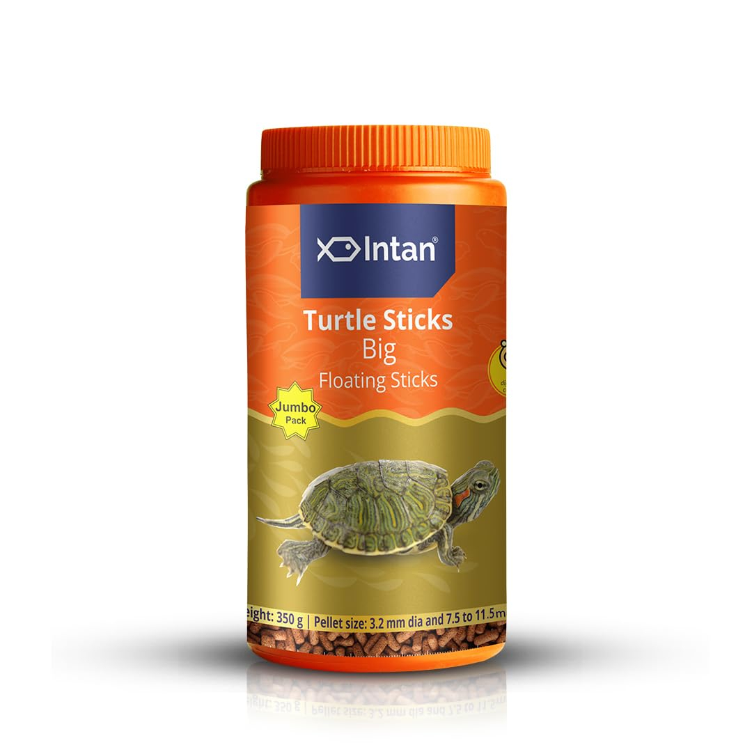 Intan Turtle Sticks (Big 3.2mm x 7.5-11.5mm Floating) | 350gm - Highly Nutritious Ornamental Fish Food for Turtles, Amphibians & Newts | Growel Feeds