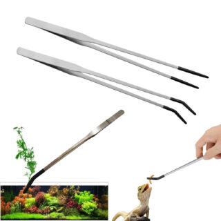 Xfopz 2PCS Long Aquarium Tweezers with Rubber Tip,10.6" Straight and Curved Tweezers Terrarium Aquascape Tools, Stainless Steel Reptile Feeding tongs