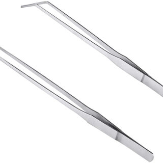Jainsons Pet Products Long Handle Aquarium Tweezers Serving Tongs，Stainless Steel Polished Straight and Curved Tweezers Aquarium Tweezers,Ideal for Fish Tank Plant Aquascaping Tools (2 PCS)