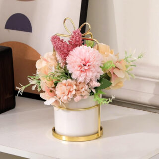 Ekhasa Nostrae Dahlia Flower Ceramic Vase with Artificial Flowers Plant | Small Daisy Flower Pots with Artificial Flowers for Home Decor Centre Table Living Room Office Wedding Birthday & Gift