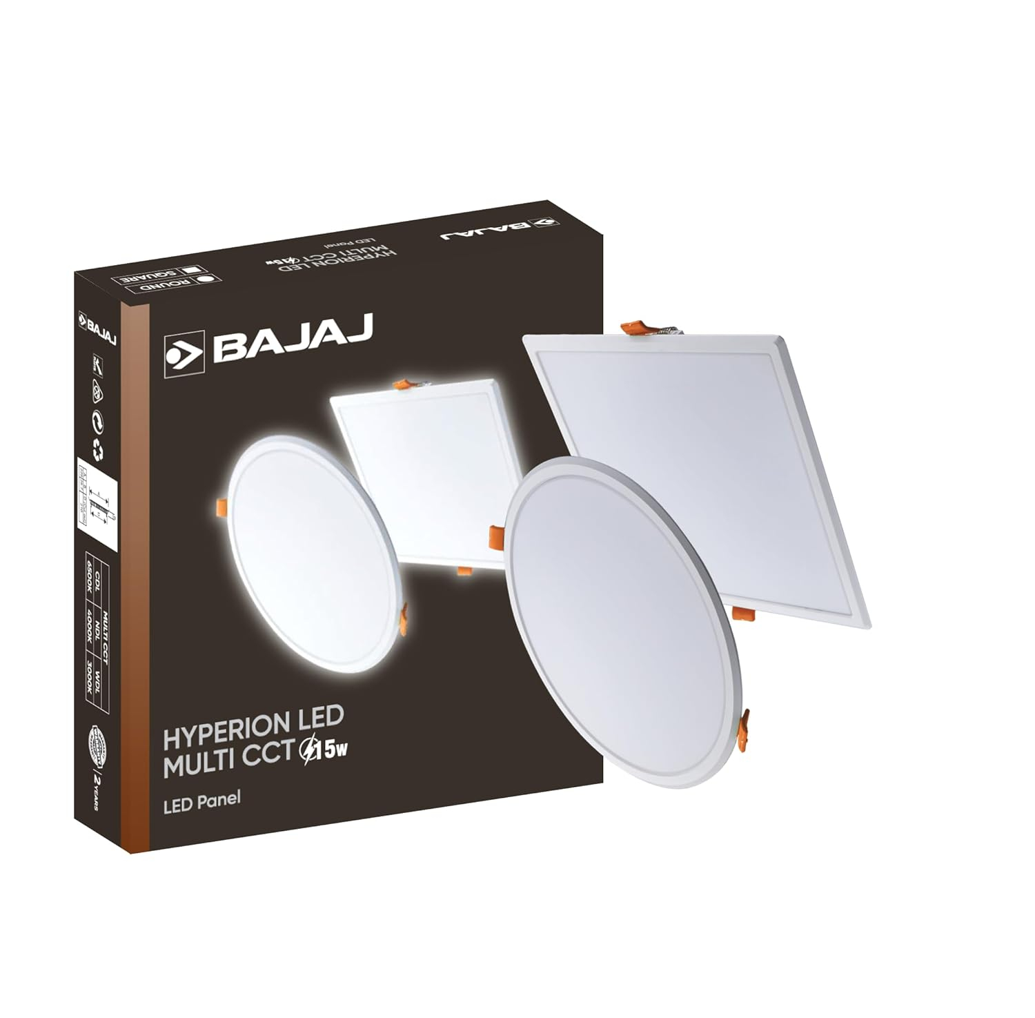 Bajaj Polycarbonate Hyperion LED Multi CCT Panel 15W Round | 15W Square & Round LED Surface Light | Modern Multicolor Lights For Living Room, Bedroom And Hall (Pack Of 1)