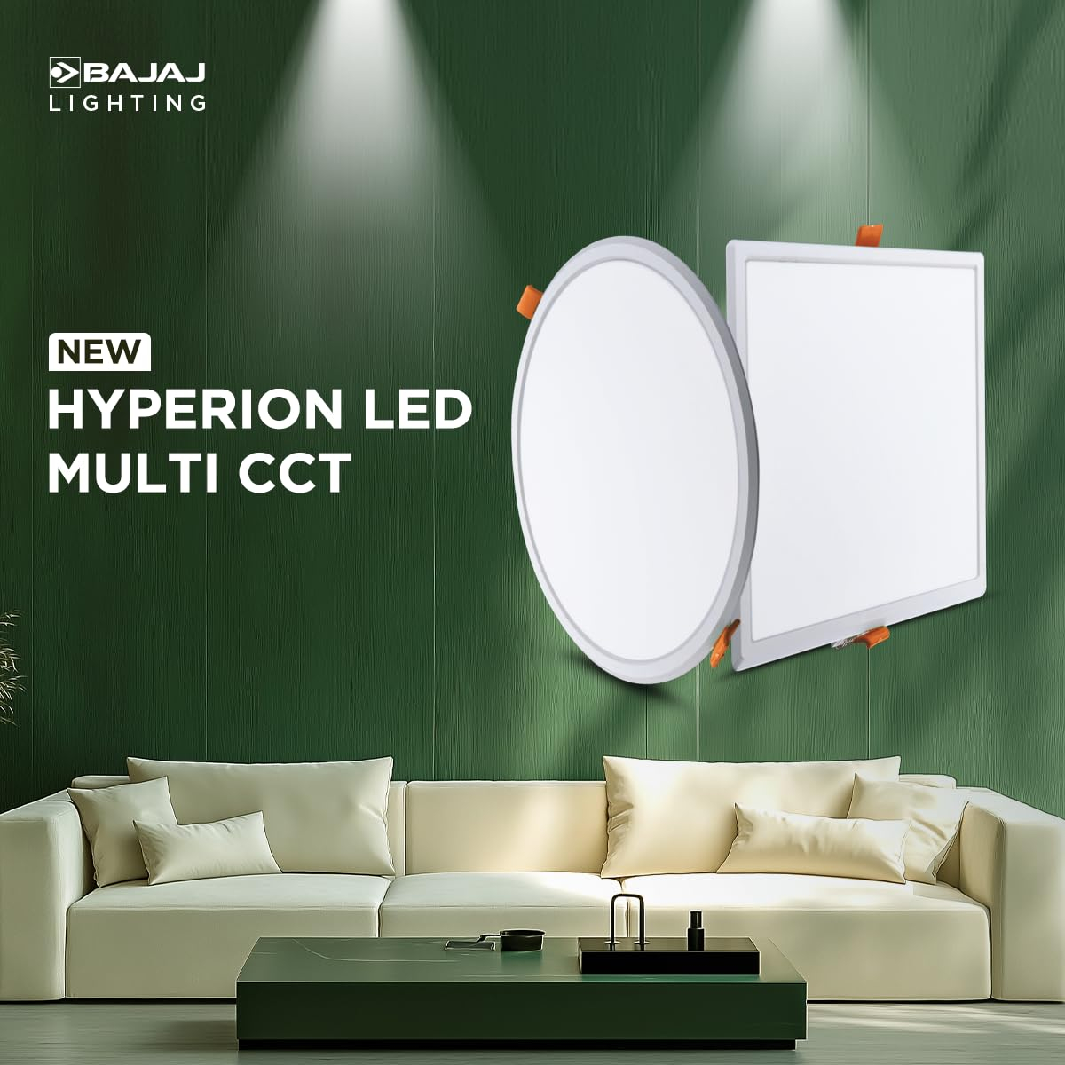 Bajaj Polycarbonate Hyperion LED Multi CCT Panel 15W Round | 15W Square & Round LED Surface Light | Modern Multicolor Lights For Living Room, Bedroom And Hall (Pack Of 1) - Image 2