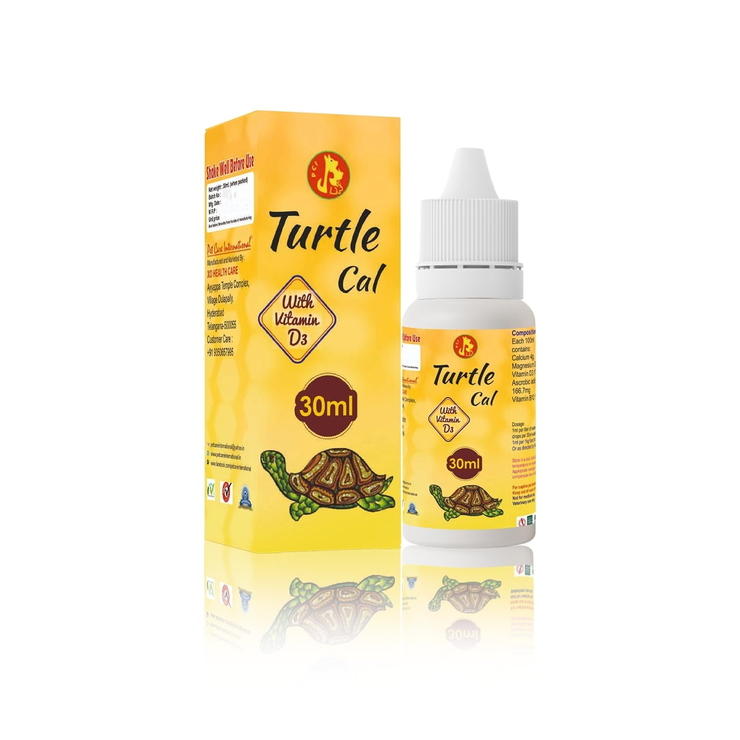 Sage Square Pet Care International Turtle Cal Drop | Supports Strong Shell & Bone Health | Provides Essential Calcium & Vitamin D3 for Growth & Strength | Helps for a Healthy & Active Turtle (30ml)