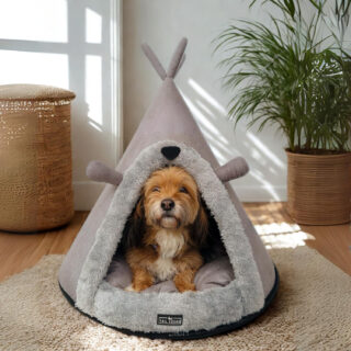 Tail Squad Polyester Washable Cozy Dog and Cat Cave Bed|Pyramid Pet Hut with Removable Cushion for Small Dogs,Puppies,Cats & Kittens |Soft Indoor Comfortable Dog House for Rest & Sleep |(Grey, Small)