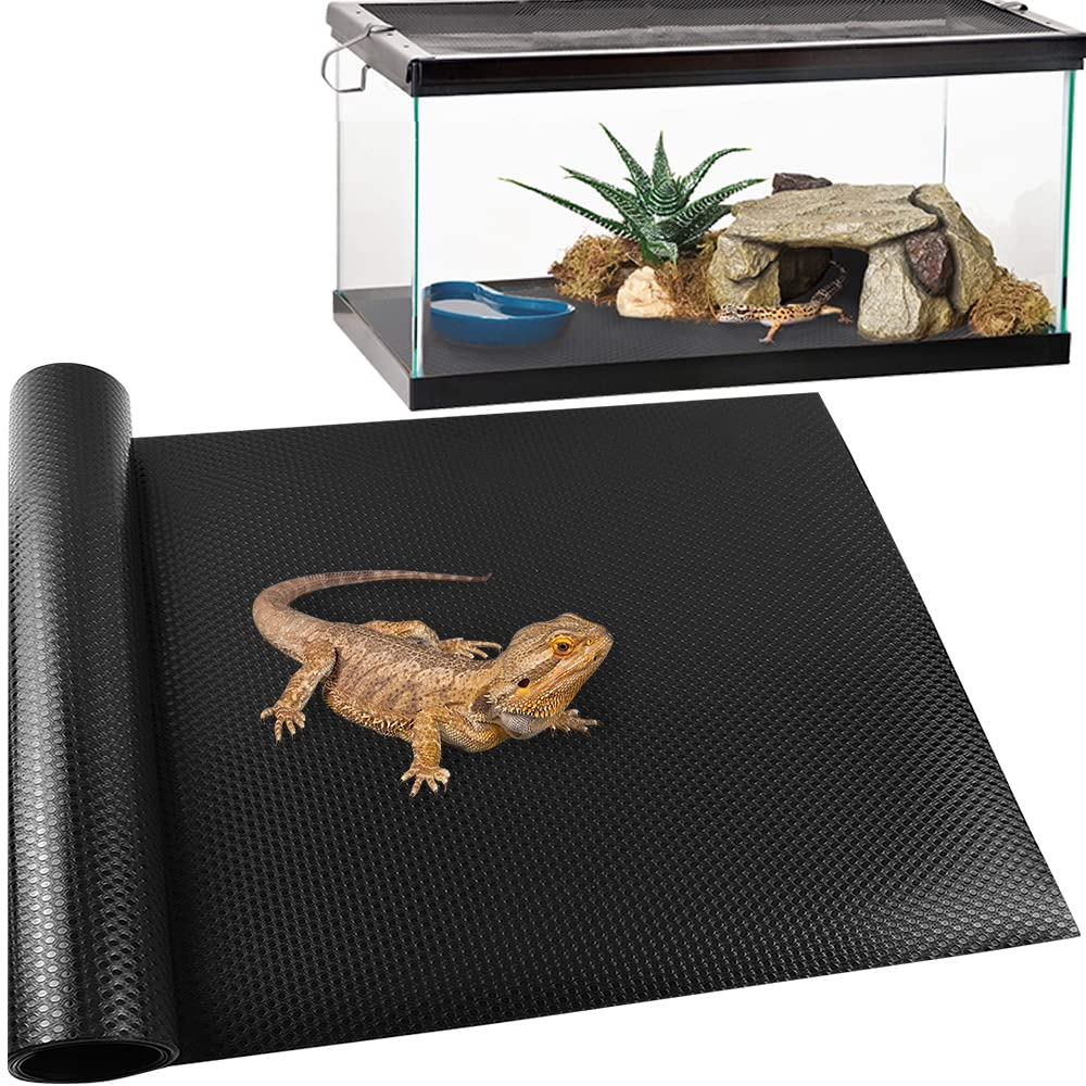 TCYPUHL Reptile Carpet,Bearded Dragon Tank Accessories,Reptile Mat, Leopard Gecko Substrate,Bearded Dragon Tank Flooring,Snake, Tortoise Bedding(18" x 79 ", 1 PCS Black Thicker Mat)
