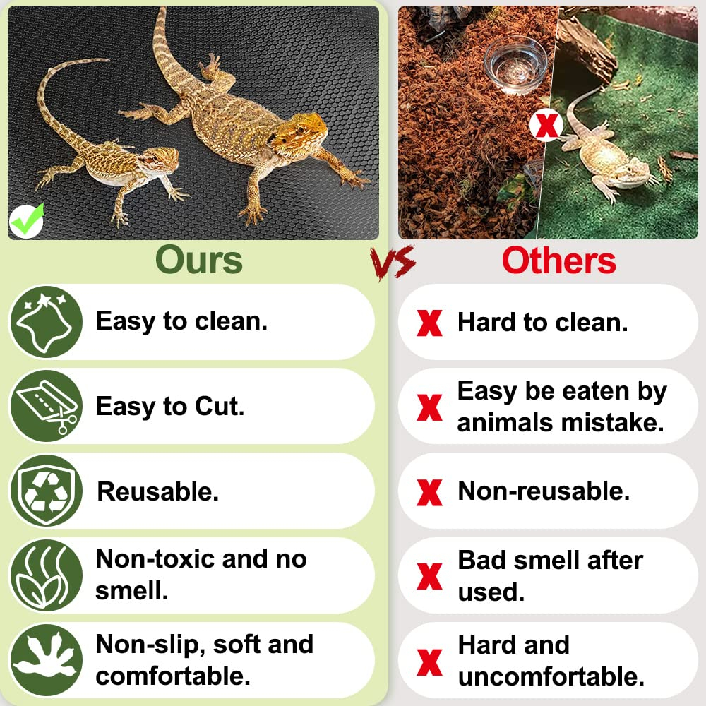TCYPUHL Reptile Carpet,Bearded Dragon Tank Accessories,Reptile Mat, Leopard Gecko Substrate,Bearded Dragon Tank Flooring,Snake, Tortoise Bedding(18" x 79 ", 1 PCS Black Thicker Mat) - Image 2