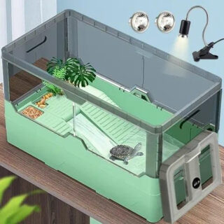 rizopets Turtle Tank kit with Filter+Water Pump+Wheels, Easy to Move, Imitate The Natural Flows, Suitable for Small Turtle Horned Frog Hermit (Large) Size 65cm x 33 cm x 36cm