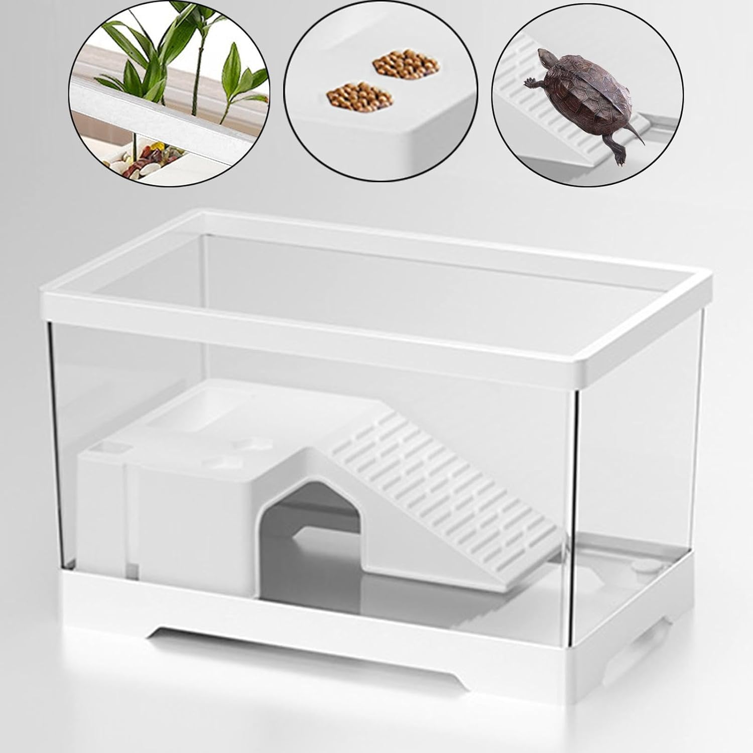 LOOM TREE® Turtle Tank Bottom Drainage Terrapin Tortoise Enclosure Starter Indoor Decor Medium White | Pet Supplies | Reptile Supplies - Image 2