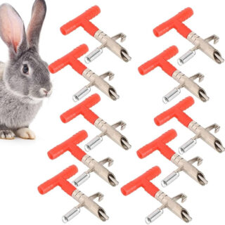 Bethlehem Rabbit Water Nipple Drinkers 10 Pack, Automatic Rabbit Waterer Dispenser with T-Handle, Metal Spring Design, Leak-Proof, Red Nipple Drinker Set for Rabbits