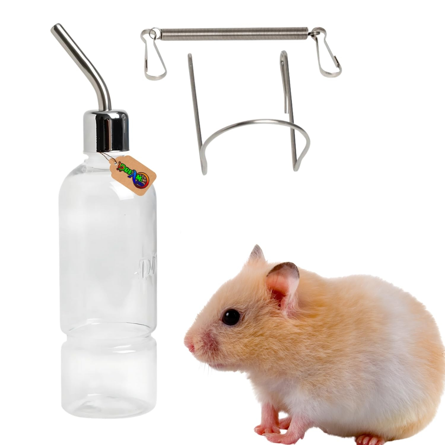 DreamAuro Hamster Transparent Water Bottle Dispenser – BPA-Free Automatic Drinking Feeder for Rabbits, Guinea Pigs, and Small Pets | Water Supply Solution for Healthy Hydration & Cage Comfort (180ml)