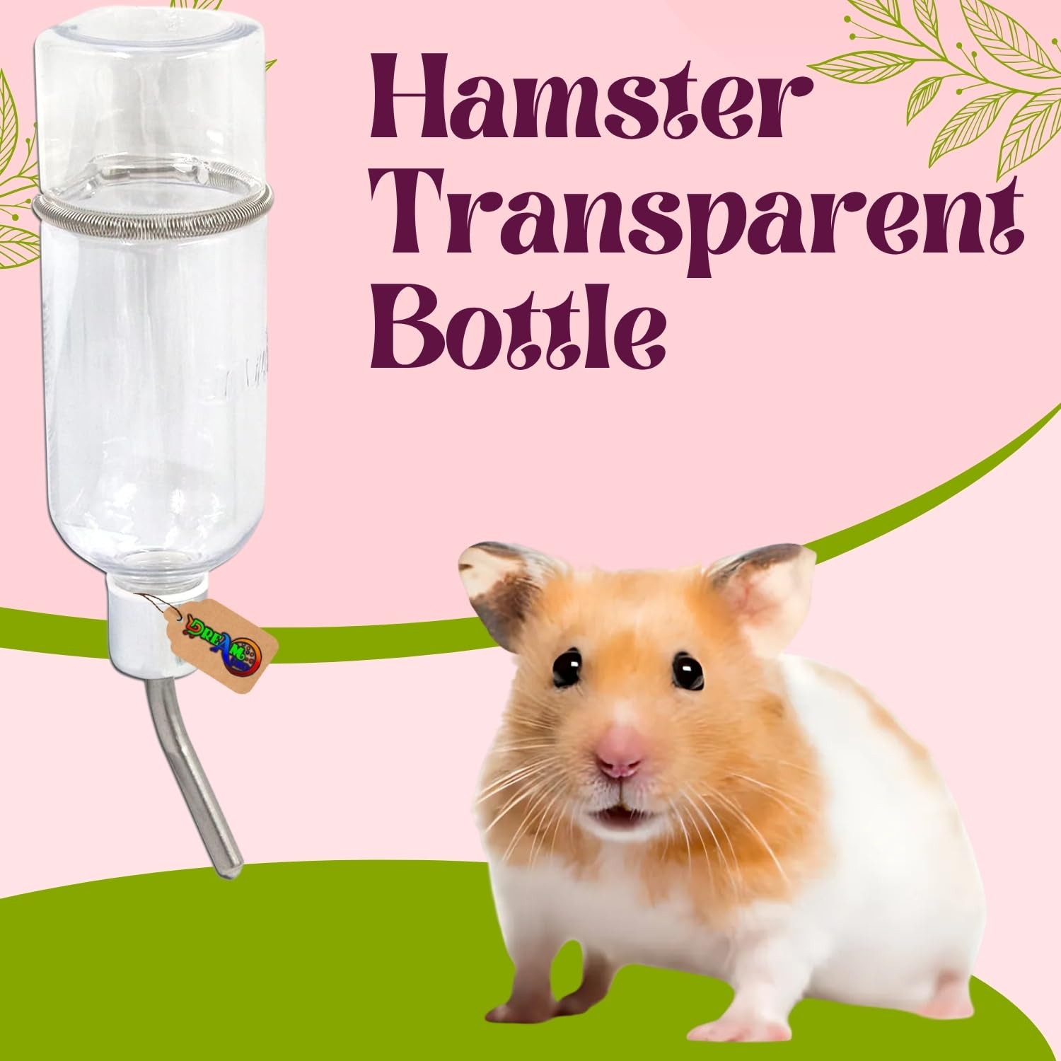DreamAuro Hamster Transparent Water Bottle Dispenser – BPA-Free Automatic Drinking Feeder for Rabbits, Guinea Pigs, and Small Pets | Water Supply Solution for Healthy Hydration & Cage Comfort (180ml) - Image 2
