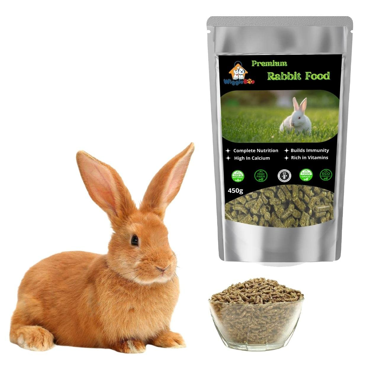 WiggleBoo Rabbit Pellet Food Rich in Vitamins D, Minerals,Calcium & Healthy Food for All Kinds of Rabbit Every Bite Have Nutrition (450gm)