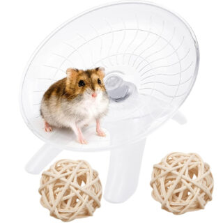3Pcs Hamster Toys, Silent Hamster Wheel with 2 Rattan Balls, White Hamster House Accessories for Small Pets in Apartments and Shared Spaces