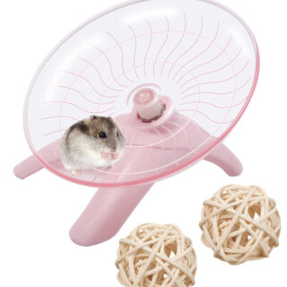 Hamster Toys Set, Silent Hamster Wheel with 2 Rattan Balls, Pink Hamster House Accessories for Small Pets in Apartments, Space-Saving Pet Entertainment