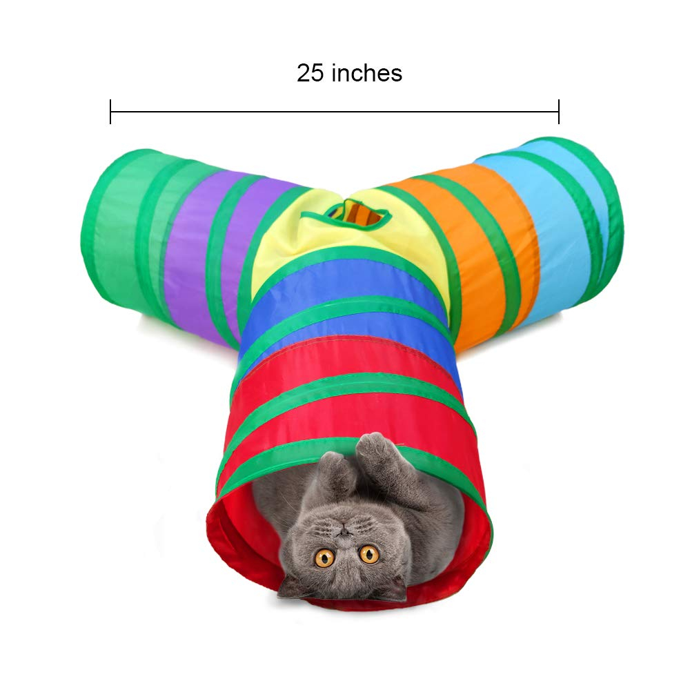 Qpets® 3 Way Rainbow Tunnel Cat Toys Pet Tube Collapsible Play Toy Kitten Toys Cat Playing Toys Indoor Outdoor Kitty Puppy Toys for Puzzle Exercising Hiding Training Toy - Image 2