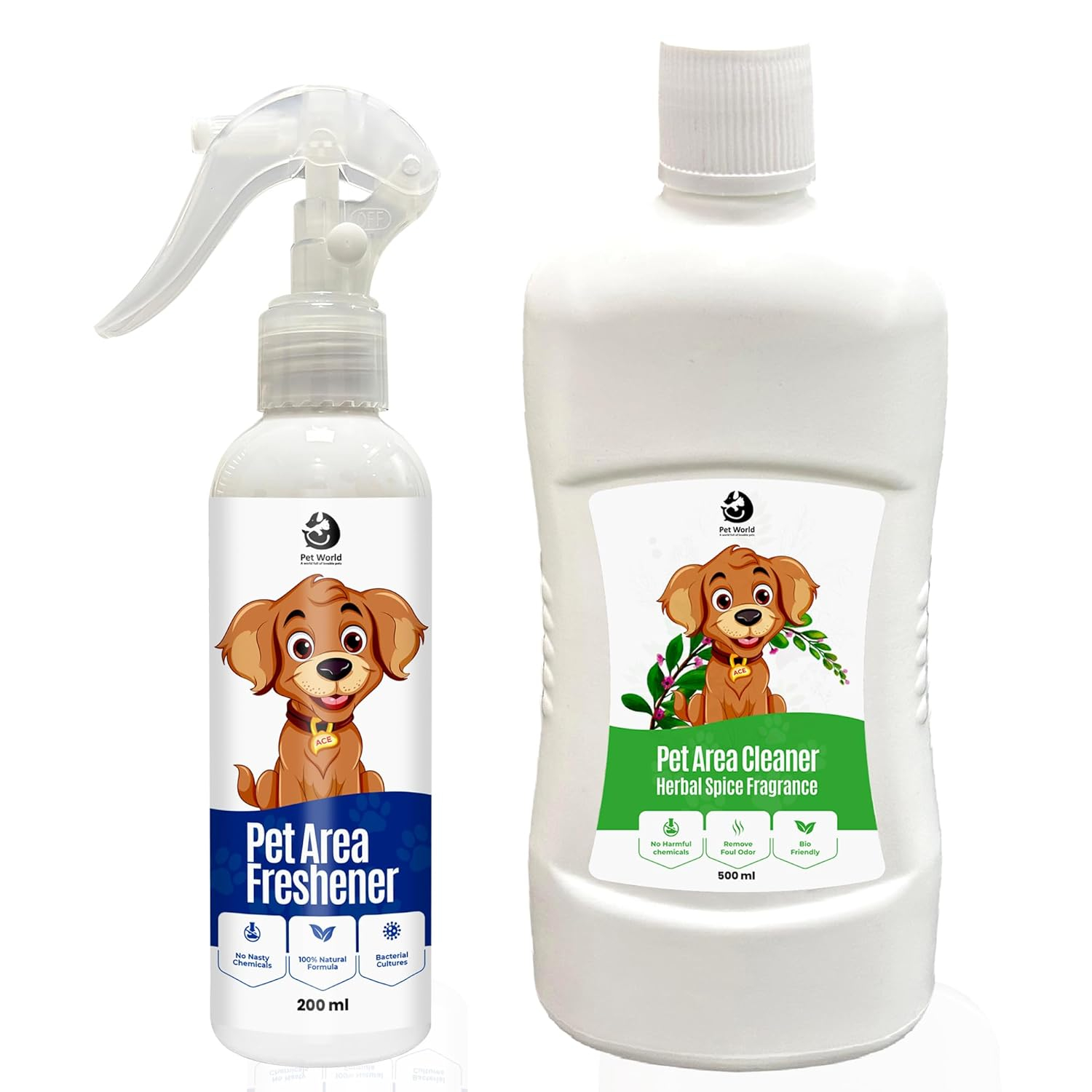 PET WORLD Area Freshener & Cleaner Combo | Odour Remover for All Surfaces | Safe for Pets, Eliminates Urine Smell, Eco-Friendly (200ml + 500ml)