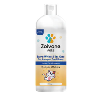 ZOIVANE 5 in 1 Extra White Cat Shampoo with Conditioner (200ml) | Reduces Hair Fall | Enhances Coat Brightness | Ideal for Persian Cats, Kittens, and All Breeds (Pack of 1)