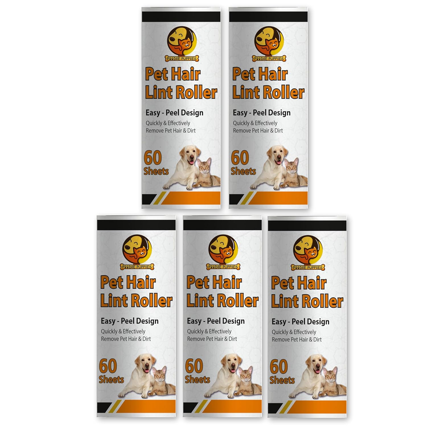 Foodie Puppies Pet Hair Remover Lint Roller Refills - (5 Refills, Total 300 Sheets) Extra Sticky Lint Roller Refills Only, 60 Sheets per Roller, Remove Dog and Cat Hair from Clothes, Furniture