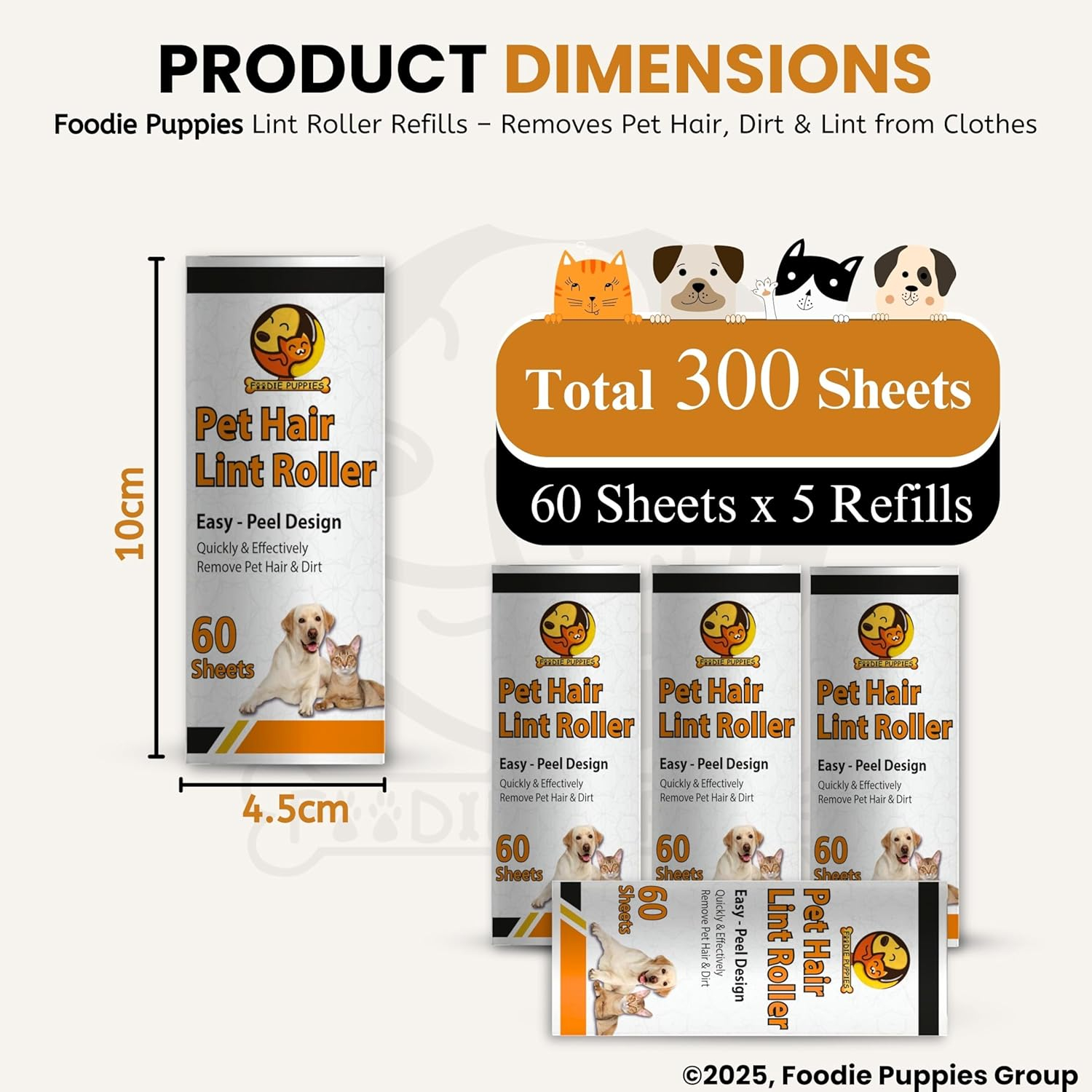 Foodie Puppies Pet Hair Remover Lint Roller Refills - (5 Refills, Total 300 Sheets) Extra Sticky Lint Roller Refills Only, 60 Sheets per Roller, Remove Dog and Cat Hair from Clothes, Furniture - Image 2